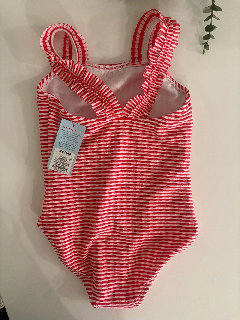 NWT Cat and Jack Red & White Striped One-Piece Swimsuit-  XS (4/5)